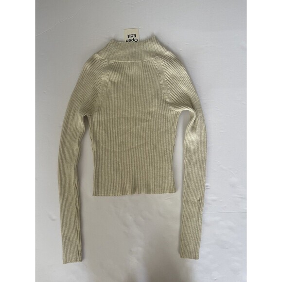 NWT Open Edit Ivory Peekaboo Crop Mock-neck Sweater Size‎ Small - Picture 8 of 8